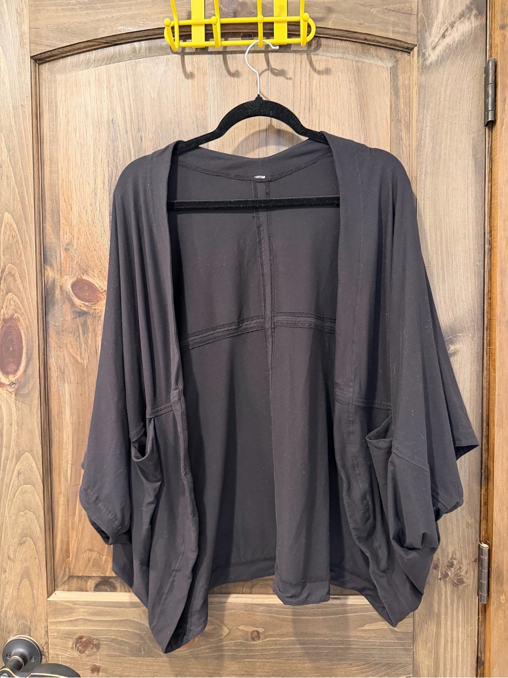 Black Draped Open-Front Cardigan with Pockets